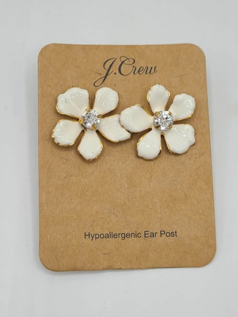J Crew White Enamel Gold Tone Flower Earrings NWT - Picture 3 of 5